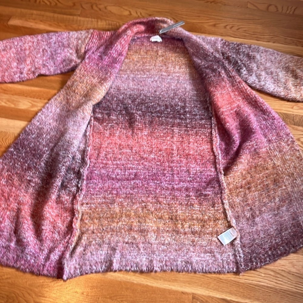 Anthropologie Ombré Knit Duster Blush Pink Sunset Fuzzy Warm One Size NWT - Picture 10 of 14